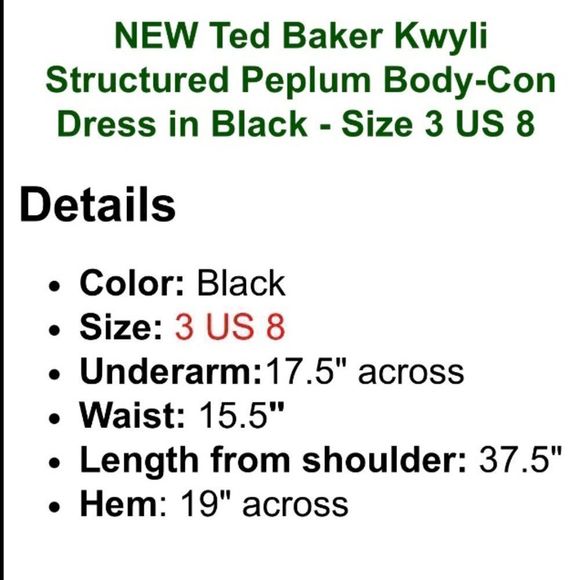 TED BAKER Structured Zip Peplum Dress - Picture 6 of 9